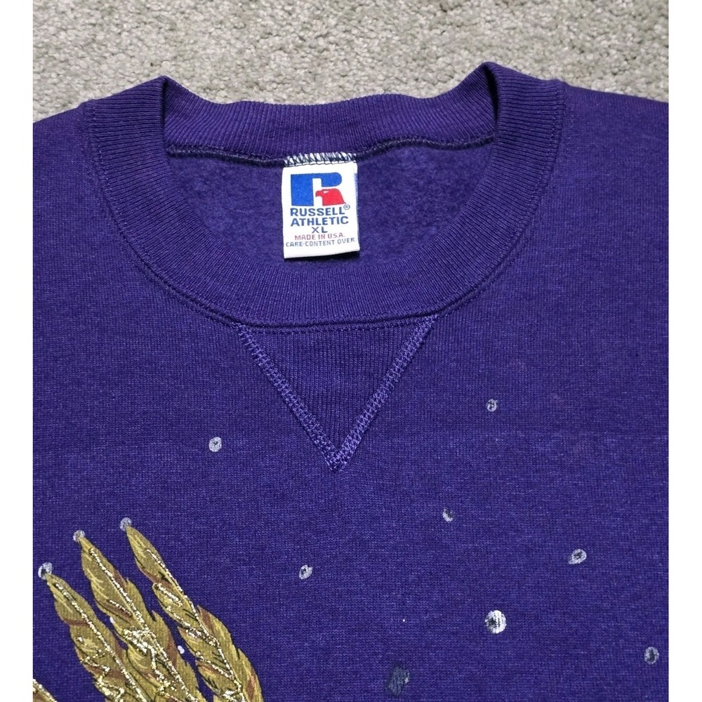 80s Vintage Mardi Gras Sweatshirt Mens XL Purple Russell‎ Athletic Made In USA - Picture 8 of 16